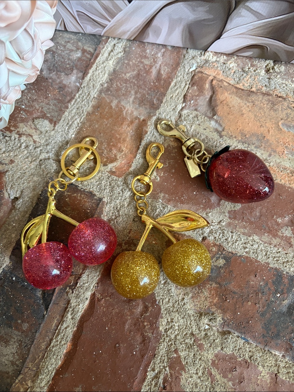 Glitter Cherry and Strawberry Keychains
